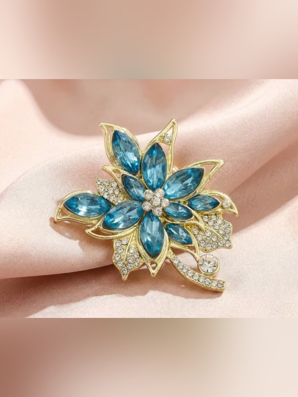 Blue Crystal Flower Brooch - Picture 5 of 5